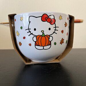 Sanrio Hello Kitty Ramen Bowl with Chopsticks Ceramic Bowl Halloween Pumpkin